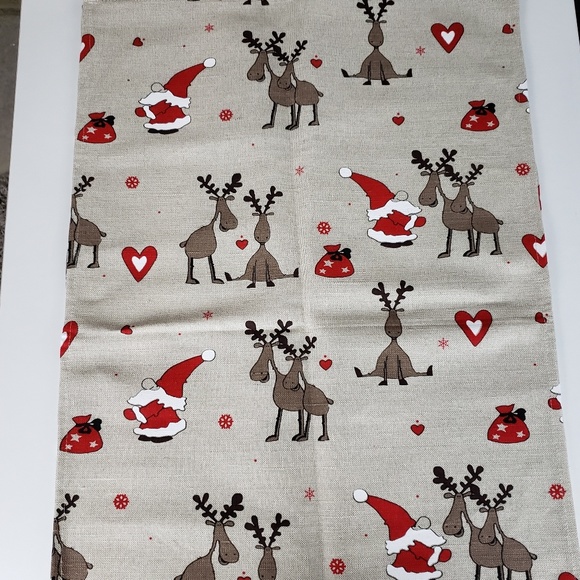 Burlap Santa and Reindeer Whimsical Table Runner - Picture 2 of 3